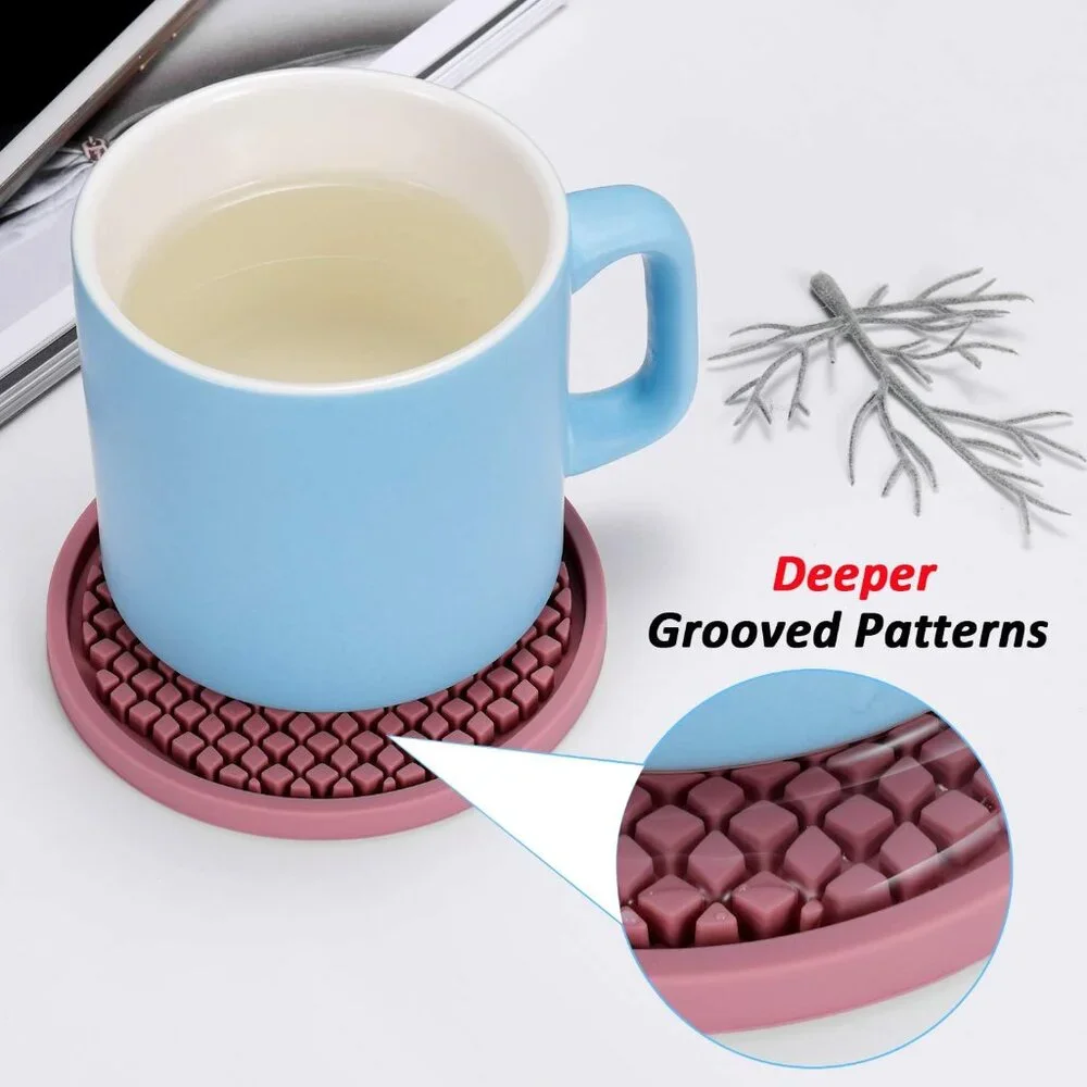 Silicone Coasters [6 Pack] Thickened Drink Coasters with Holder - Cup Mat - Non-